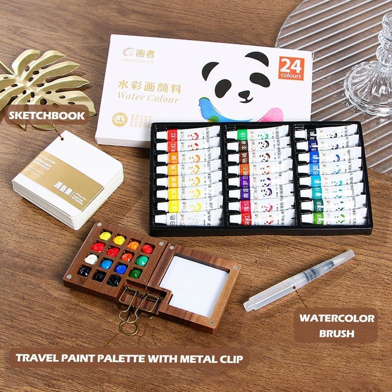 Anna's Watercolor Kit, New Mini Watercolor Set with Picture Book, Travel Water Color Set with 24 Color Paints, Wooden Grid Paint Box for Painters Artists Students (Walnu -15 Grids) - Image 5